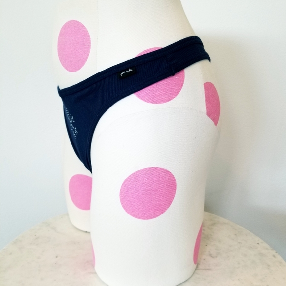 Victoria's Secret PINK Ribbed Cotton Thong Panty w/ Rhinestone Crystal Elements - Picture 4 of 11